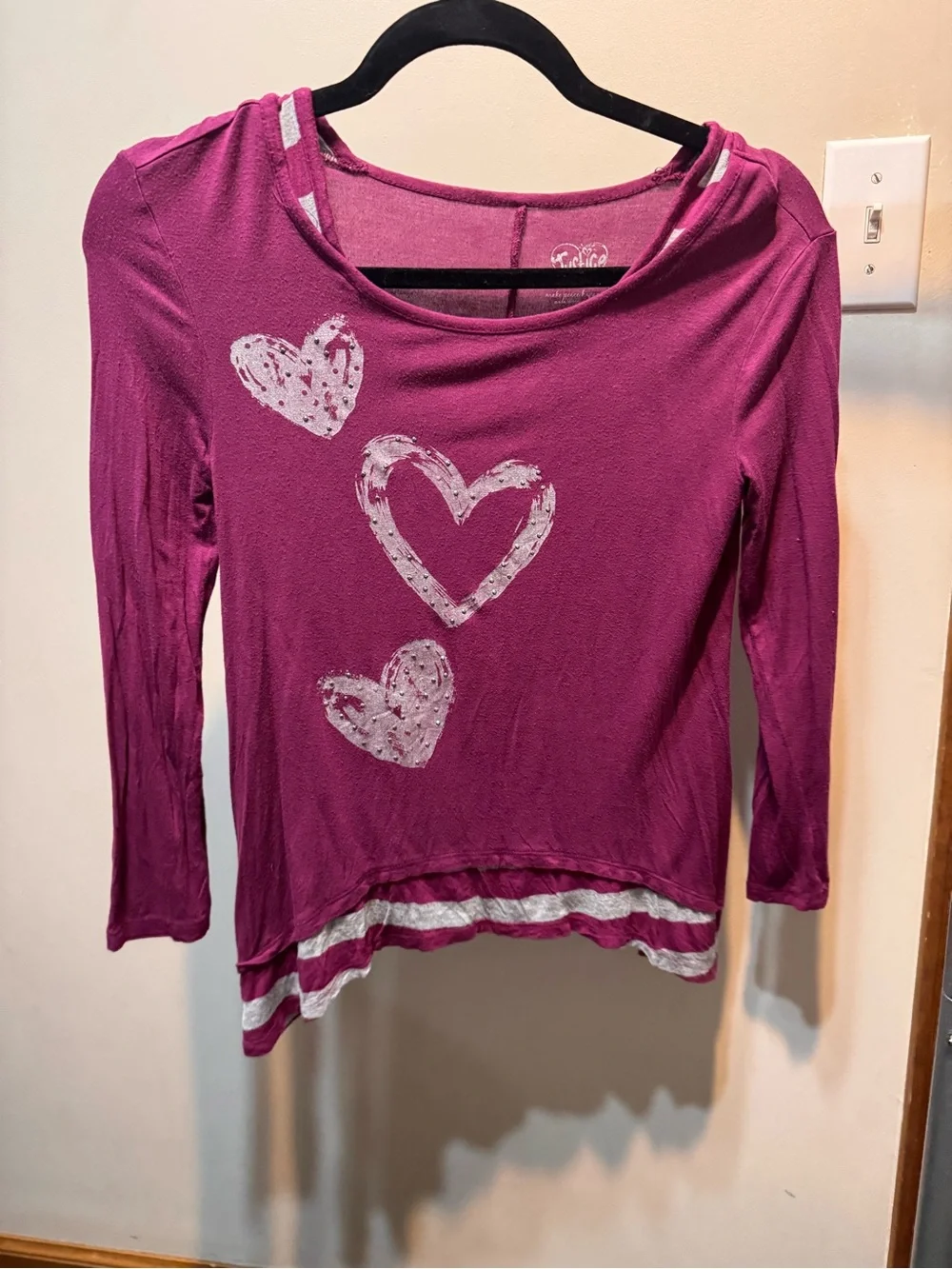 Justice Girls' Long Sleeve Magenta Top with White Hearts